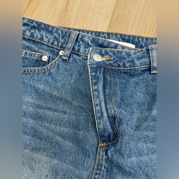 NWT Her Entire Name Is Grace Asymmetrical Button Denim Midi Skirt - Picture 2 of 5